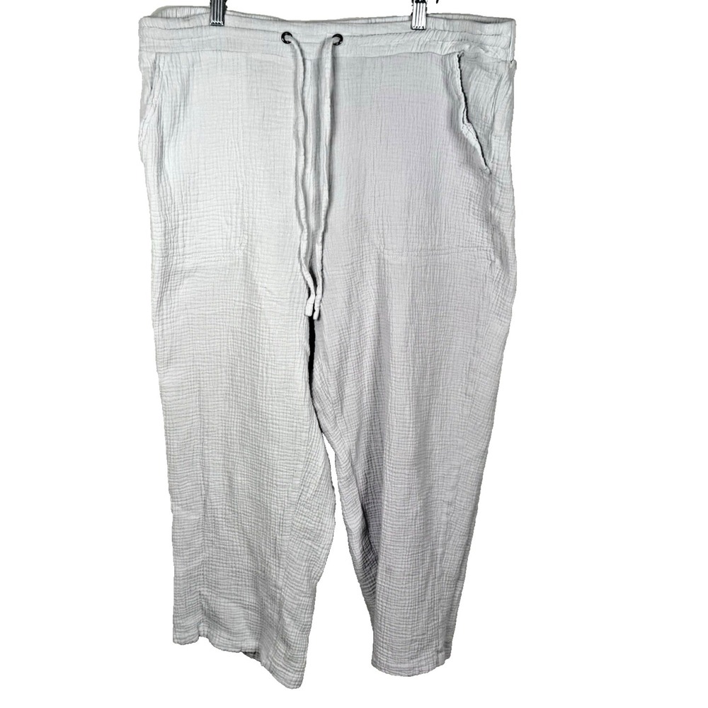Cynthia Rowley Capri Textured Pants Size 1X White Wide-Leg Designer Beach